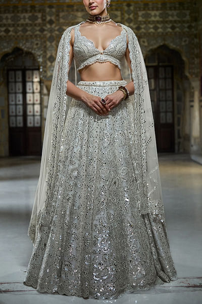 Ivory mirror embroidered lehenga set