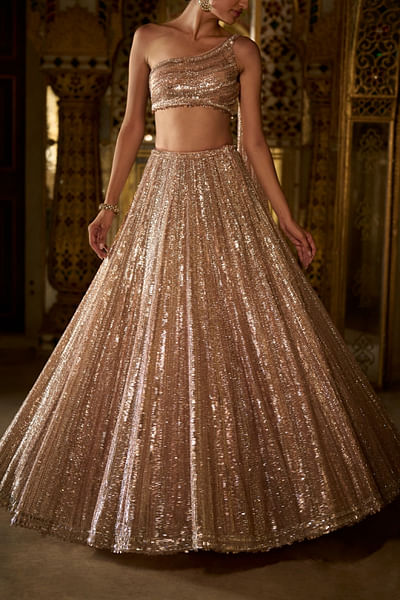 Rose gold sequinned embroidered lehenga set
