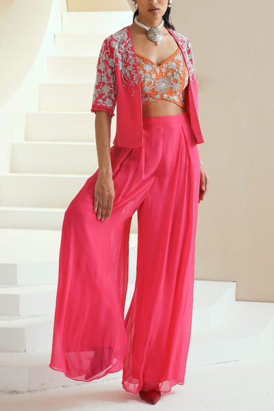 Seema Thukral Hot pink embellishd jacket and pants set SEESEP2213