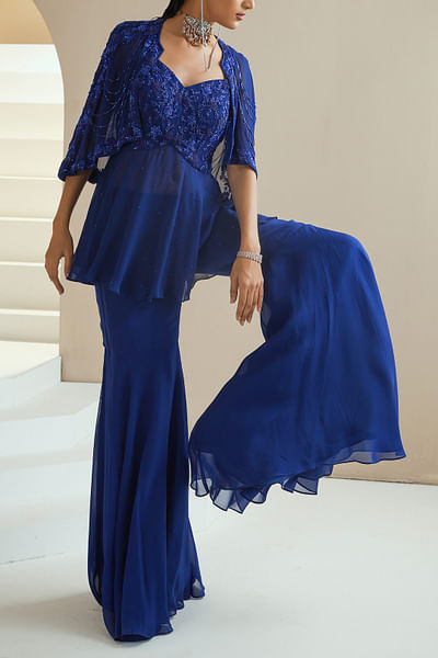 Blue embellished cape and gharara set