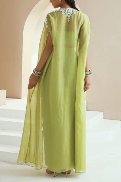 Seema Thukral Green embroidered cape and skirt set SEESEP2216