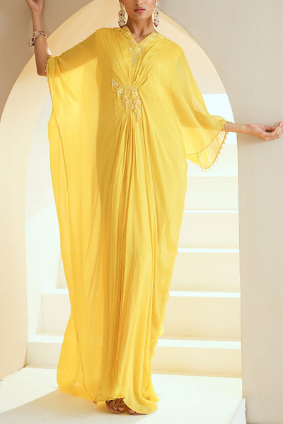 Yellow embroidered kaftan