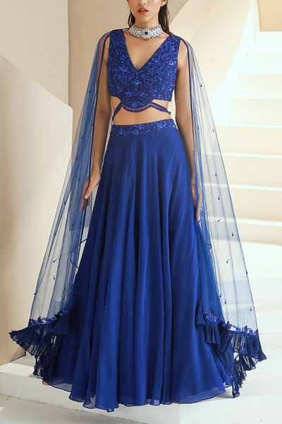 Blue embellished lehenga set