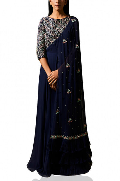 Midnight blue embroidered gown
