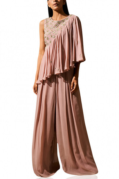 Dusty pink ruffle accented jumpsuit