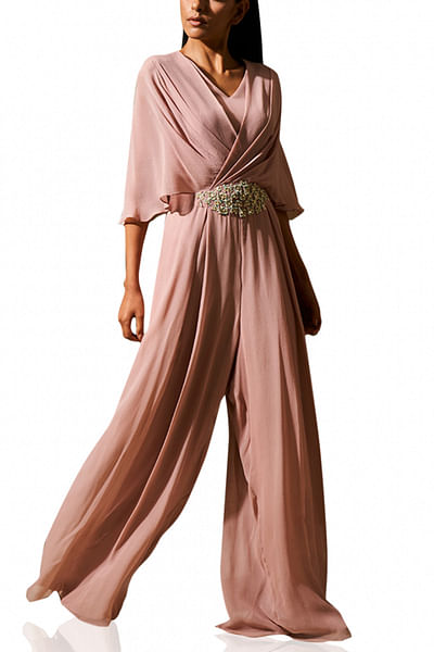 Dusty pink embroidered jumpsuit