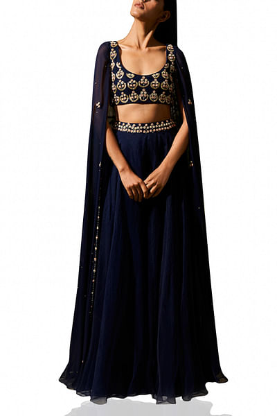 Midnight embellished cape style top with flared pants