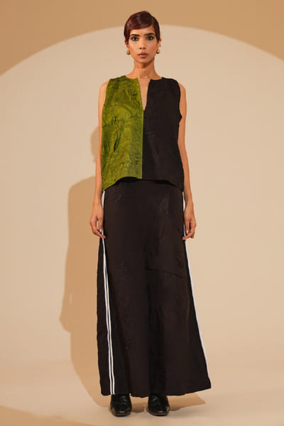 Stoïque Green and black crushed silk top STOJUN26D146474