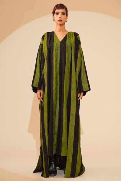 Stoïque Black and green hand crushed silk overlay STOJUN26D146467
