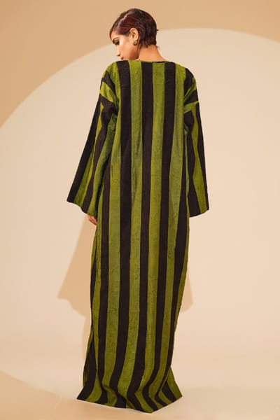 Stoïque Black and green hand crushed silk overlay STOJUN26D146467