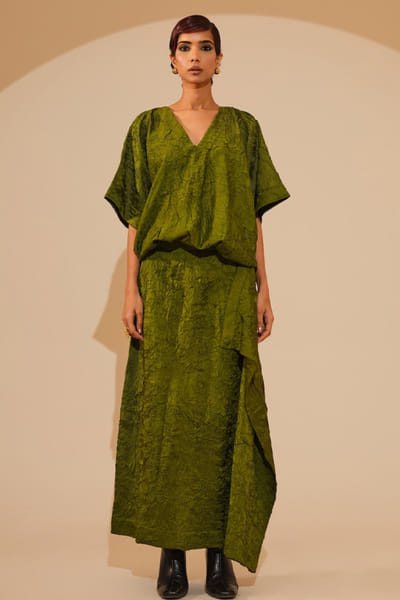 Stoïque Jade green hand crushed silk dress STOJUN26D146466