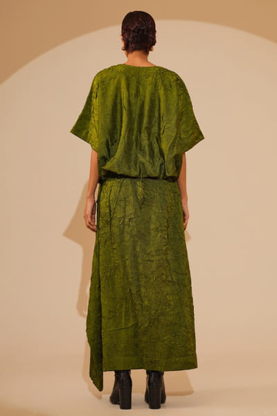 Stoïque Jade green hand crushed silk dress STOJUN26D146466