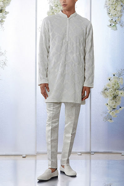 White aari embellished kurta set