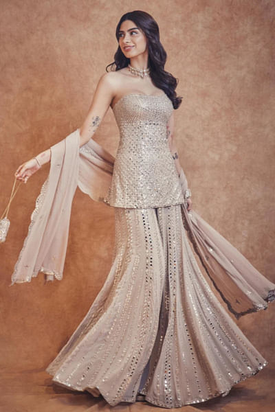 Nude mirror work sharara set