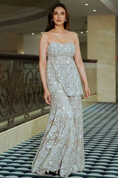 White floral sequin embroidery sharara set