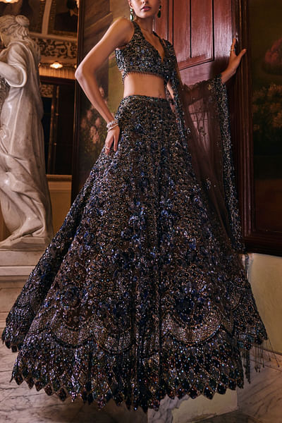 Chocolate brown embellished lehenga set