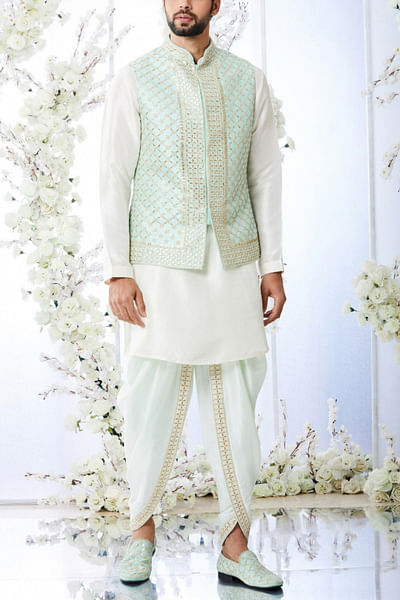 Sage green embroidered bandi set