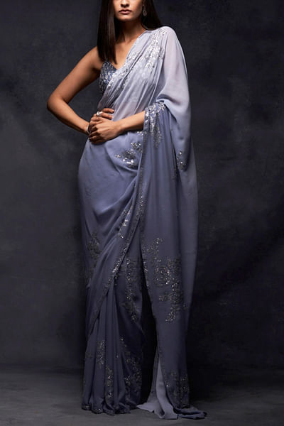 Ombre blue sari set