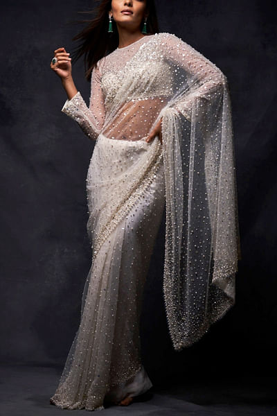 Crystal embellished sari set