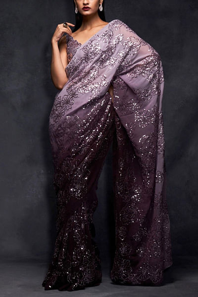 Ombre sequin net sari set