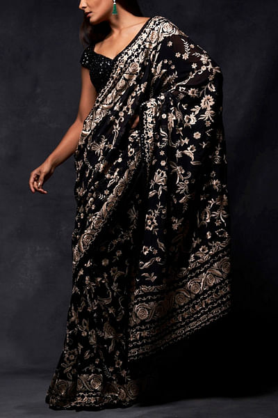 Black and ivory sari set