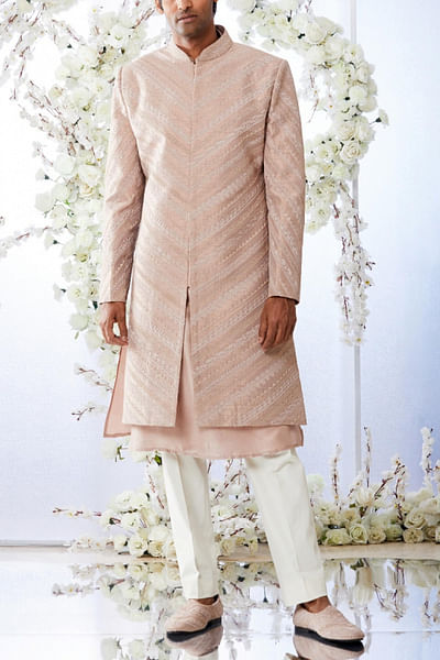 Nude embroidered sherwani set