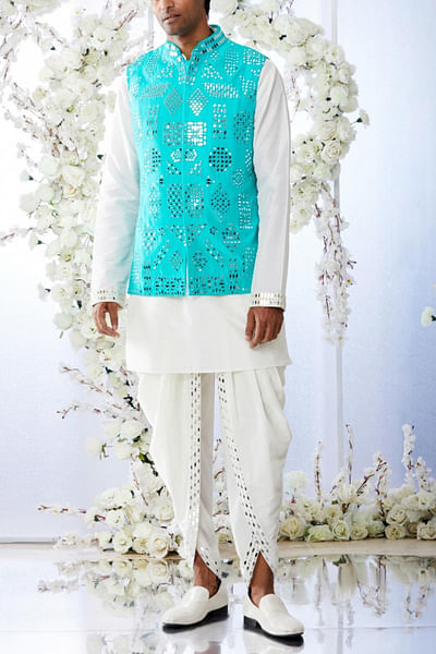 Teal green bandi and kurta set