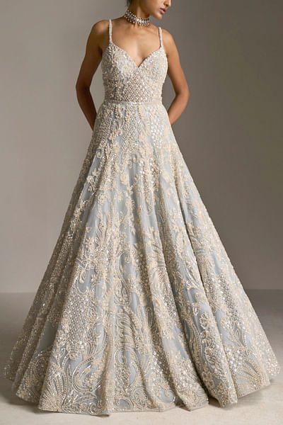 Icy blue embellished gown