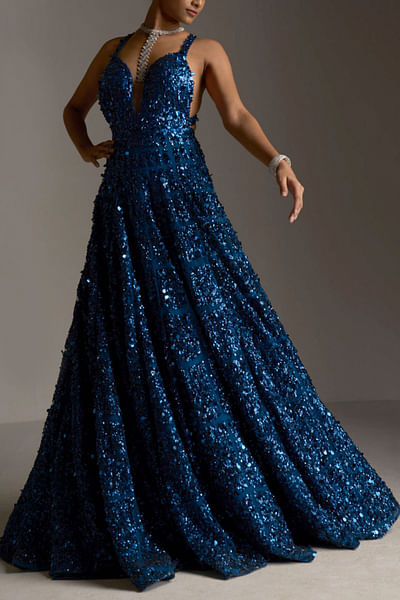 Persian blue embellished gown
