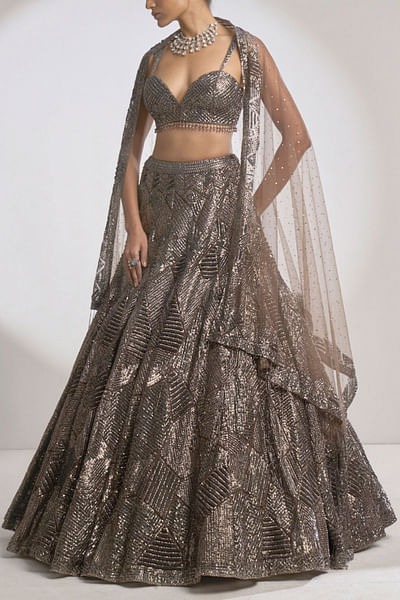 Grey sequin embellished lehenga set