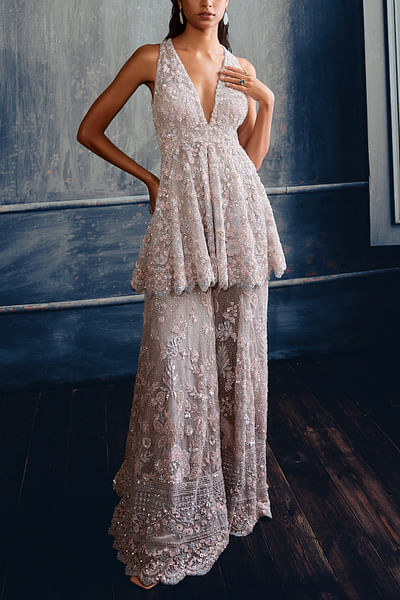 Ash grey floral sharara set