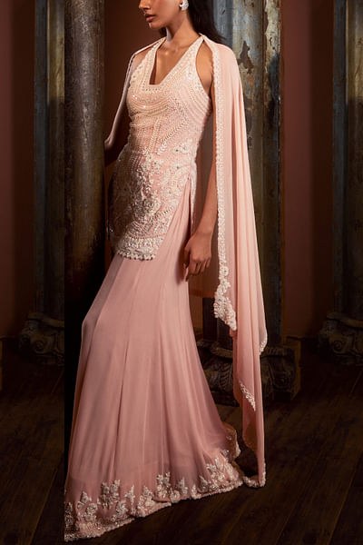 Pink embellished sharara set