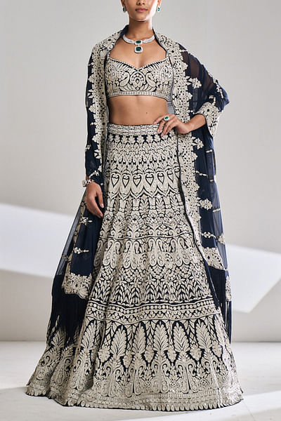Navy zari embroidery lehenga set