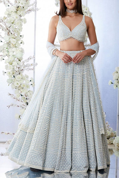Powder blue embellished lehenga set