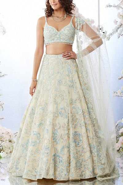 Cream embellished lehenga set