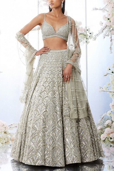 Silver sequin embellished lehenga set