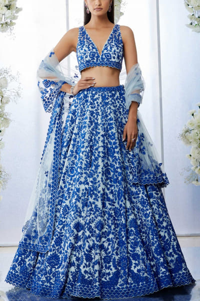 Blue embroidered lehenga set