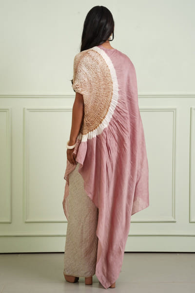 Twenty Nine Pink and beige shibori tissue dress set TWENJUL26D149011