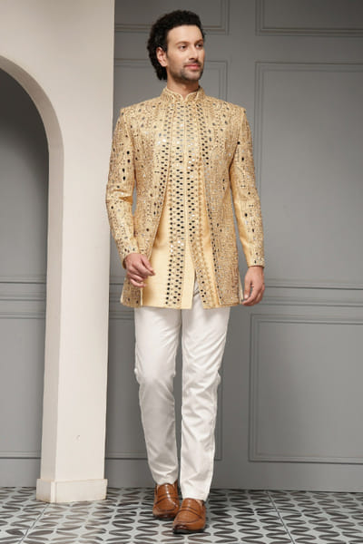 Gold embroidered bandhgala set