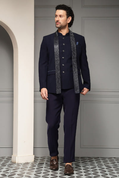 Navy blue bandhgala set