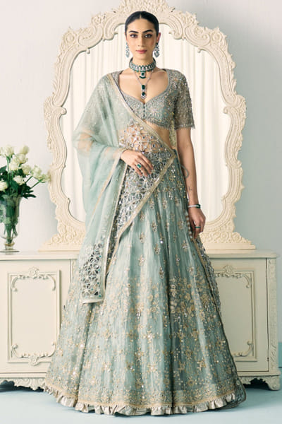 Sanya Gulati Aqua green embellished lehenga set SANYMAY26D145331