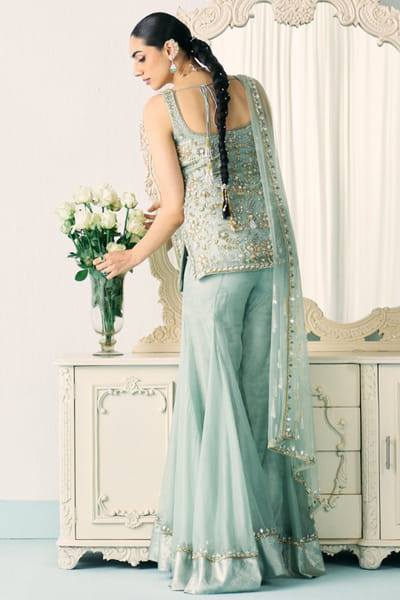 Sanya Gulati Aqua green embellished kurta and sharara set SANYMAY26D145333