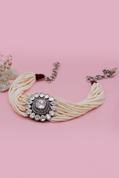 Silver and pearl choker
