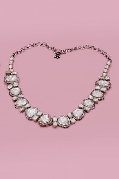 Silver gemstone studded necklace