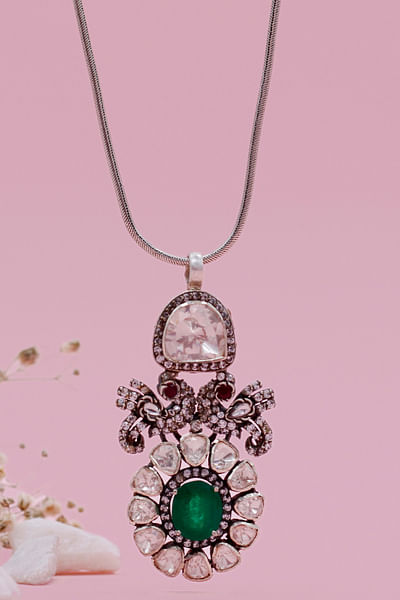 Silver peacock necklace
