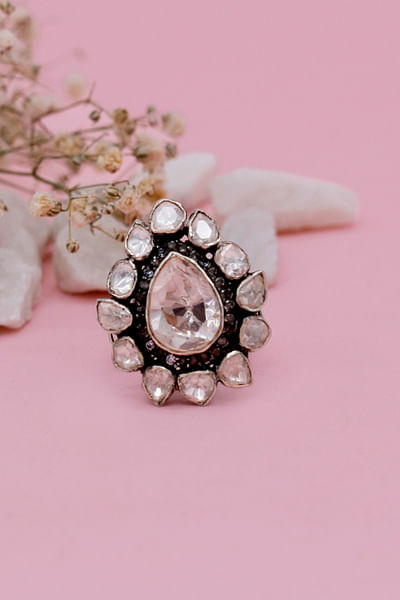 Silver gemstone studded ring