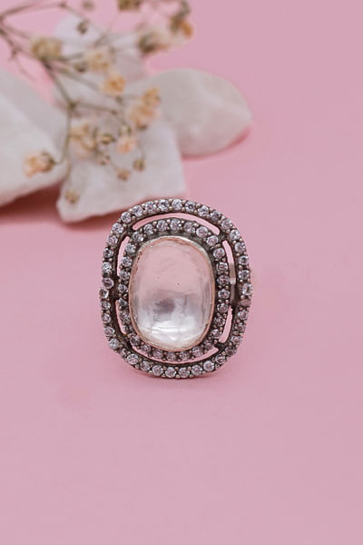Silver gemstone studded ring