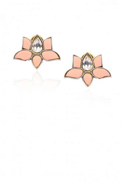 Silver and kundan floral studs