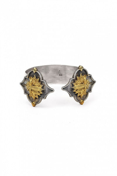 Silver lotus cuff bracelet