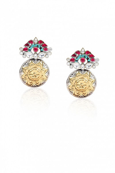 Silver and glass stone earrings